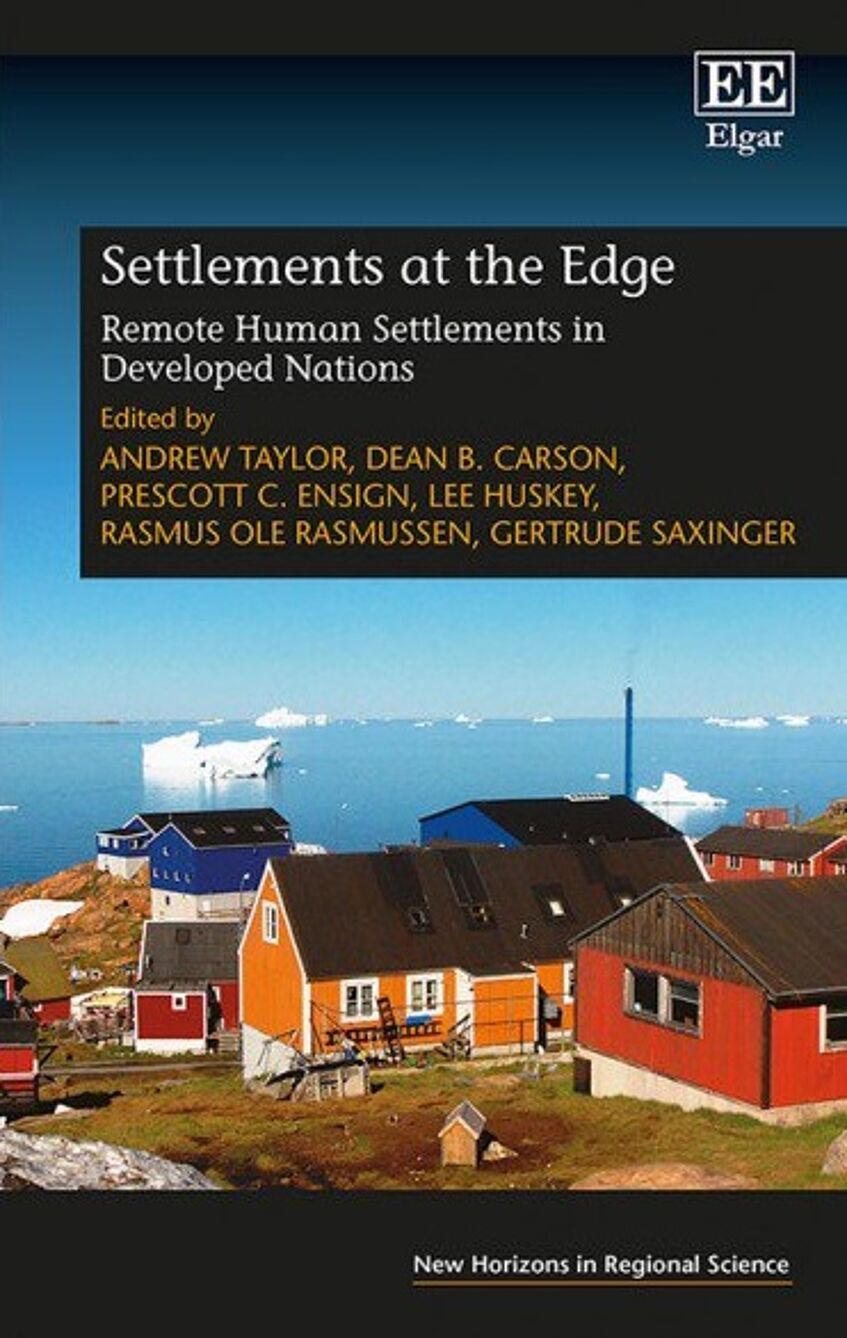 Cover of the Book. A Nordic Landscape with houses and the sea in the background with ice on it.