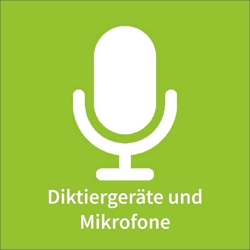 Diktiergeräte und Mikrofone Icon mit Link zur Diktiergeräte und Mikrofone Seite