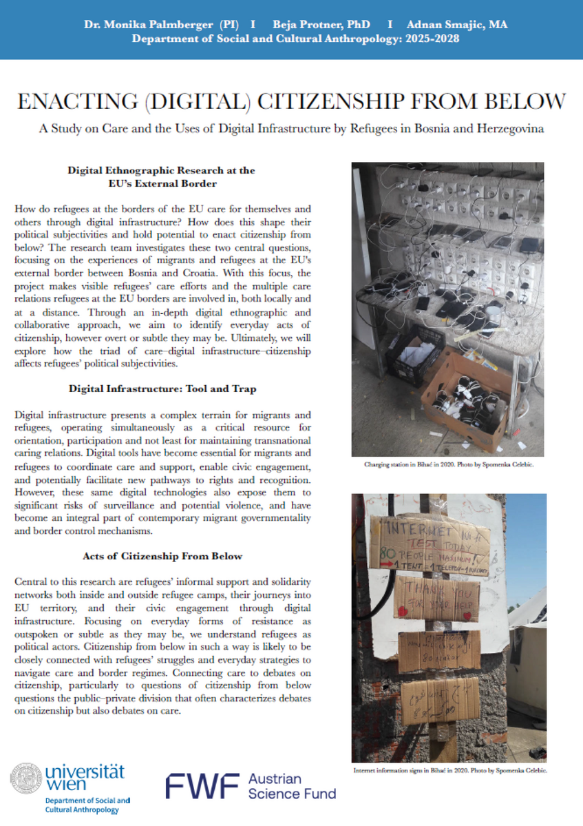 Project poster: Enacting (digital) citizenship from below: A study on care and the uses of digital infrastructure by refugees in Bosnia and Herzegovina